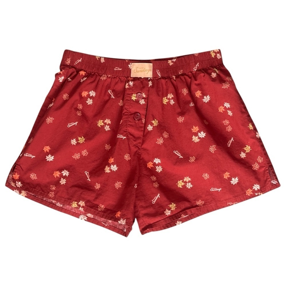 In My Sundays Autumn Leaves Printed Boxer Shorts Burgundy Red Women’s Medium